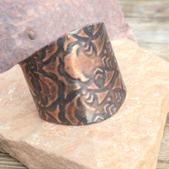 Batik Copper Solid Wide Cuff Bracelet Hippie Boho - Picture 1 of 8